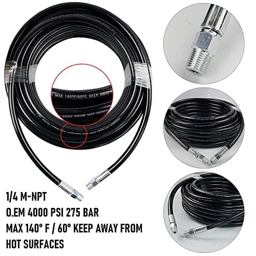 Hourleey Sewer Jetter Kit for Pressure Washer 50FT, Drain Cleaner Hose 1/4 Inch NPT, Orifice 4.0 Button Nose and Rotating Sewer Jetting Nozzle Spanner Tape Pearl Corsage Pin, 4000 PSI 2