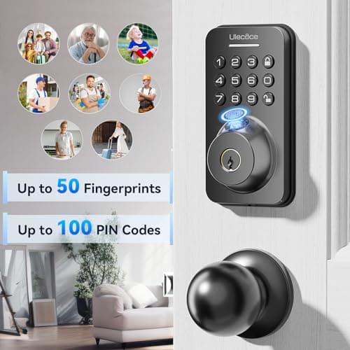 Ulecoce Fingerprint Keypad Deadbolt with Handle Set, Keyless Entry Door Lock, Door Locks for Front Door Lock Set, App Control, Auto Locking, Easy to Install, Matte Black 6