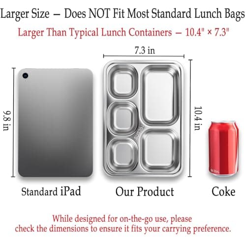 Stainless Steel Snack Containers with Plastic Lids - 3 Pack - 5 Compartments Bento Snack Boxes - Large Reusable Meal Prep for Kids Adult - Divided Food Storage Container for School, Lunch, Home Travel 5
