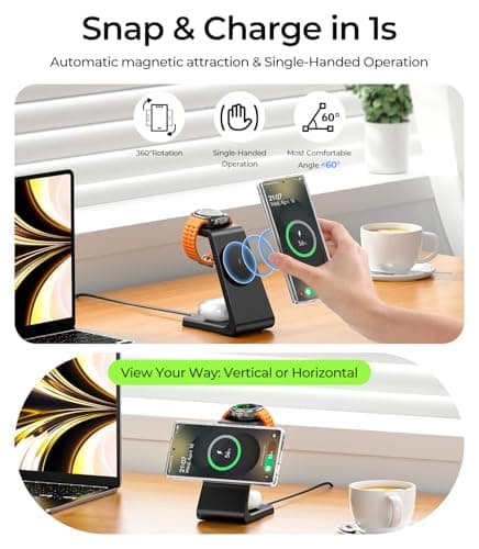 Magnetic Wireless Charger for Samsung, 3 in 1 Mag-Safe Fast Wireless Charging Station for S26 Ultra S25 S24 S23 S22/Z Fold/Z Flip 7, Galaxy Watch Charger for Galaxy Watch Ultra/8/7/6, Galaxy Buds Pro 5