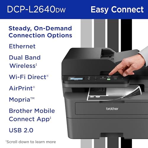Brother DCP-L2640DW Wireless Compact Monochrome Multi-Function Laser Printer with Copy and Scan, Duplex, Mobile, Black & White | Includes Refresh Subscription Trial(1), Works with Alexa 6