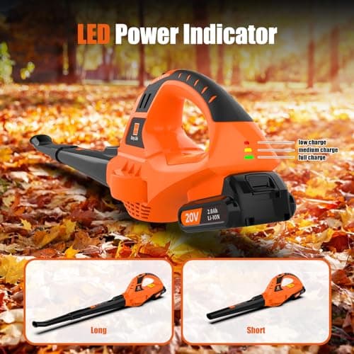 Leisch Life 21V Leaf Blower Cordless | Handheld Electric Lightweight Blower with 2.0Ah Rechargeable Battery & Fast Charger | Adjustable Speeds, Portable Design for Lawn, Patio, Yard, Sidewalk Cleaning 5