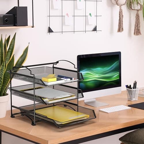 Simple Houseware 3-Tier Stackable and Sliding Desktop Document Letter Tray Organizer, Black 8