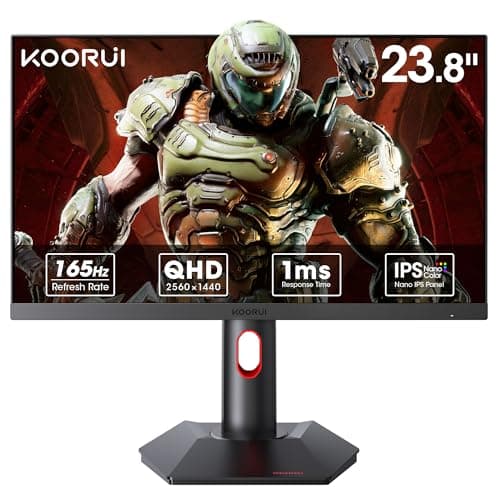 KOORUI Gaming Monitor, QHD 24" Nano IPS Display, 1440P 165Hz Computer Monitor, 1ms 2K PC Screen, 100% sRGB, Adaptive Sync, Height/Tilt/Pivot Adjustment, HDMI, DisplayPort, GP01