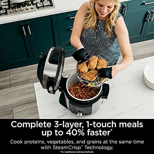 Ninja OL701 Foodi 14-in-1 SMART XL 8 Qt. Pressure Cooker Steam Fryer with SmartLid & Thermometer + Auto-Steam Release, that Air Fries, Proofs & More, 3-Layer Capacity, 5 Qt. Crisp Basket, Silver/Black 6