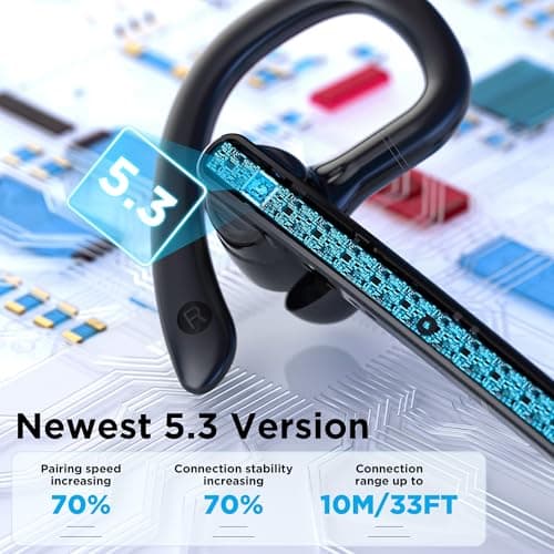TERUNSOUl Bluetooth Headset V5.3, Wireless Bluetooth Earpiece with 600mAh Charging Case, 110H Playtime, Hands Free Headset for Cell Phone and Computer with Built-in Microphone for Work Trucker Office 4