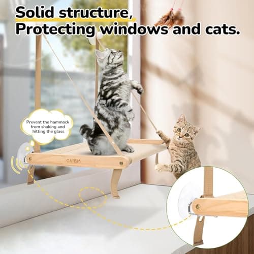 CATISM Cat Window Perch - Foldable Cat Hammock for Window, Soft Seat Machine Washable, Solid Wood Frame, 4 Suction Cups, Cats Window Hammock Load Weight Up to 40lbs 7