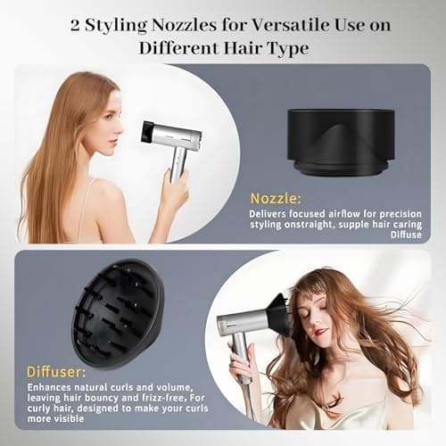 Hair Dryer, Quick Fast Drying 160000 RPM High Speed Ionic Blow Dryer, 2 Speeds & 4 Temps Hair Dryers with HD Display, Low Noise Hair Dryer with Magnetic Nozzle & Diffuser for Home Travel Salon 6