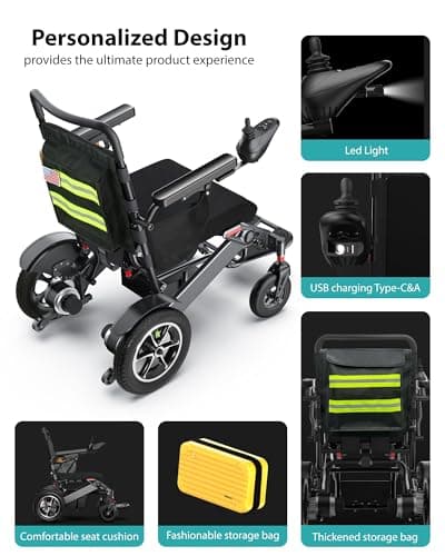 30 Miles Range Electric Wheelchairs for Adults - Support 400 lb & 500W Dual Motor All Terrain Power Wheelchair with Pneumatic Tires, Foldable Mobility Motorized Wheelchair for Seniors, Black 9