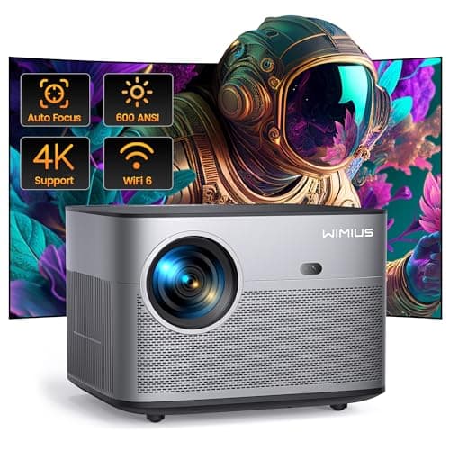 [Auto Focus/Keystone] 4K Projector with WiFi 6 and Bluetooth 5.2, FHD Native 1080P WiMiUS P64 Outdoor Movie Proyector, 50% Zoom, Home Projector Compatible with iOS/Android/HDMI/TV Stick