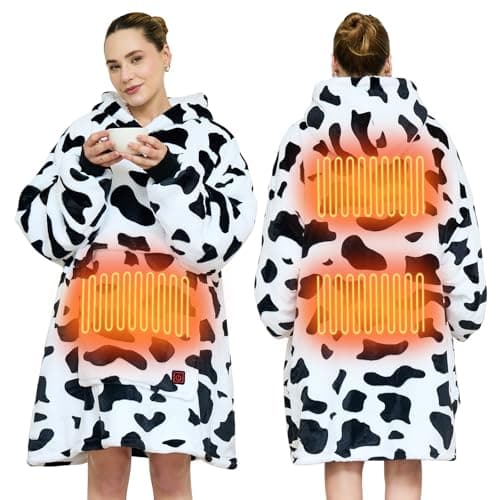 Covfirst Heated Wearable Blanket Hoodie, 3 Heat Level USB Heated Hooded Blanket, Overheat Protection Cozy Heated Hoodie Blanket Sweatshirt w/Giant Pocket and Sleeves for Christmas Outdoor(No Battery)