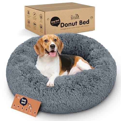 Donut Dog Bed - Premium Comfort for Anxiety Relief - Fluffy & Calming Design with Ultra-Plush Support | Cozy Round Dog Bed with Super Soft Circle Style (Dark Grey, Medium)