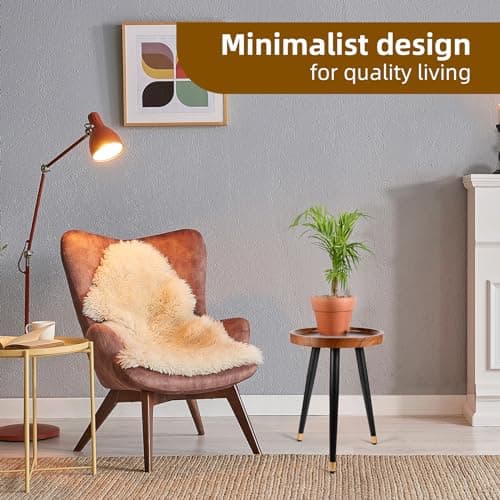 KGPLOME Plant Stand Indoor,Mid Century Walnut Wood Plant Table, Heavy Duty Metal Tall Flower Pot Stand,Modern Round Small Side End Table With Raised Design(12"x17") 8