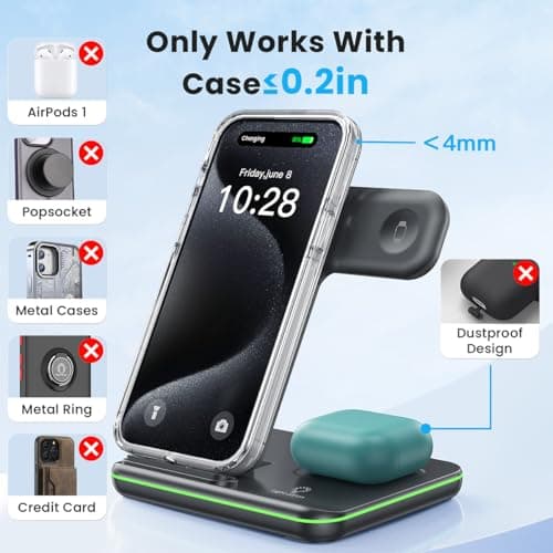 WAITIEE Wireless Charger 3 in 1, 15W Fast Charging Station for Apple Watch 10/9/8/Ultra 2/Ultra/SE/7/6/5/4/3/2, for AirPods 4/3/2/Pro for iPhone 16/15/14/13 /Plus/Pro/Pro Max/12/11(Black) 6