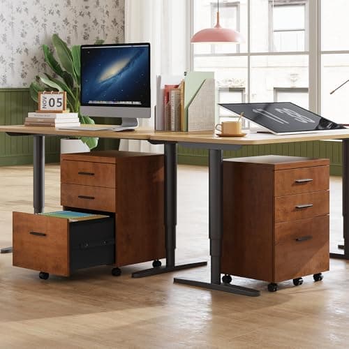 DEVAISE 3 Drawer File Cabinet for Home Office, Wood Under Desk Filing Cabinet, Rolling Printer Stand with Wheels, Walnut 2