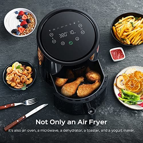 DREO Air Fryer - 100℉ to 450℉, 4 Quart Hot Oven Cooker with 50 Recipes, 9 Cooking Functions on Easy Touch Screen, Preheat, Shake Reminder, 9-in-1 Digital Airfryer, Black, 4L (DR-KAF002) 7