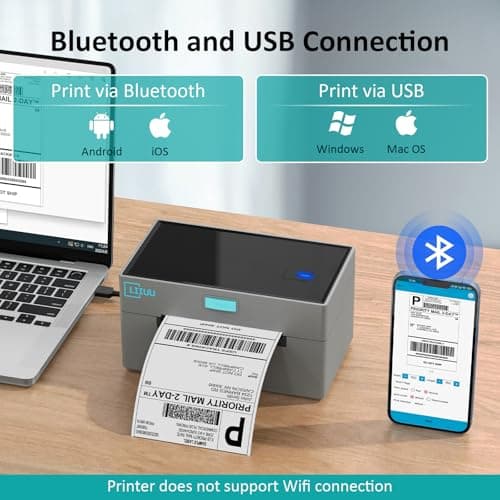 Bluetooth Thermal Shipping Label Printer, 4x6 Label Printer for Shipping Packages, Support iOS, iPhone, iPad, Android, Mac and Windows, Widely Used for Amazon, Ebay, Shopify, Etsy, USPS,UPS 2