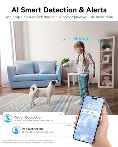 blurams Cameras for Home Security, 2K Pet Camera with Phone App, 360° PTZ Indoor Cameras, 2-Way Talk, Motion Tracking, Color/IR Night Vision, Compatible with Alexa, 8MP, Wi-Fi 6 5