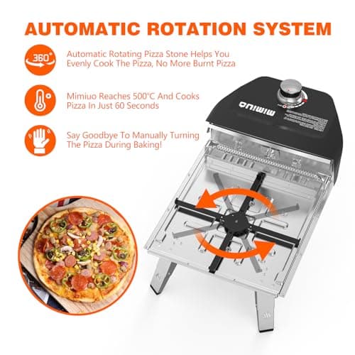 Mimiuo Outdoor Gas Pizza Oven with Automatic Rotating Pizza Stone - 14 Inch Portable Propane Pizza Ovens for Outside - Professional Pizza Grilling Stove for Outdoor Kitchen - Global Patent 5