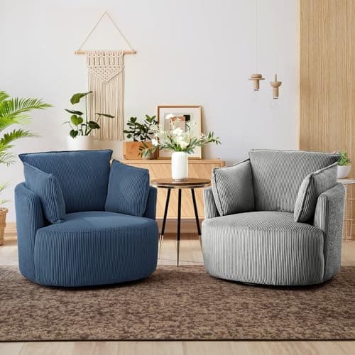 Chorlenimi Swivel Accent Chair Round Barrel Armchair Upholstered Living Room Chair Corduroy Reading Chair Single Sofa Chair for Bedroom Apartment Office (Green, Standard) 9
