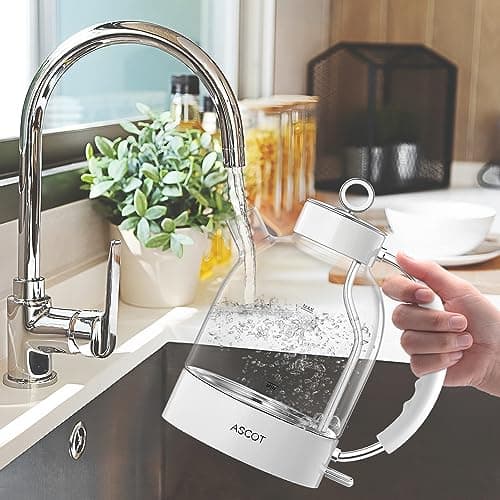 ASCOT Electric Kettle, Glass Electric Tea Kettle Gifts for Men/Women/Family 1.5L 1500W Borosilicate Glass Tea Heater, with Auto Shut-Off and Boil-Dry Protection (Polar White) 5