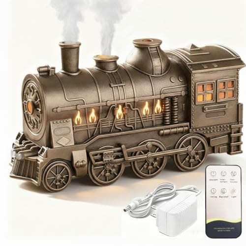 300ml Train Essential Oil Diffuser, 2 Color LED Vintage steam Christmas Train Aromatherapy Diffuser, 2 Dual Mist Modes Train Cool Mist Air Desktop Aroma Humidifier, 2/8 Hour Timer Auto Shut-Off