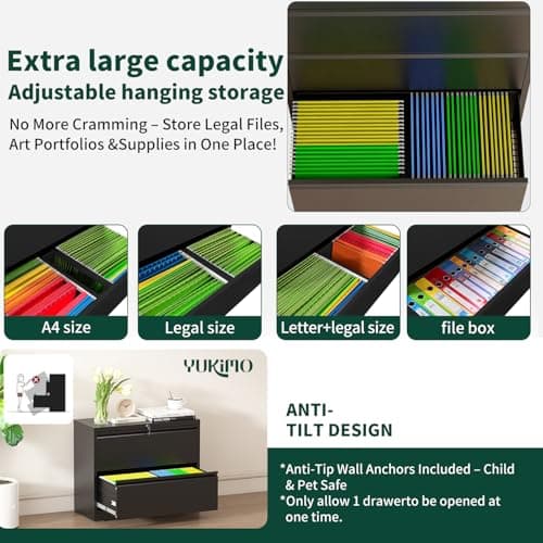 Yukimo 2 Drawer Lateral File Cabinet with Lock, 26.77“W File Cabinets for Home Office Legal/Letter A4 Size, File Cabinet Storage Cabinet,Require Assembly, Black 6