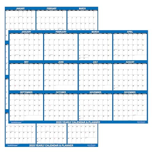 24" x 36" SwiftGlimpse 2025 Wall Calendar Erasable Large Wet & Dry Erase Laminated 12 Month Annual Yearly Wall Planner, Reversible, Horizontal/Vertical, Navy