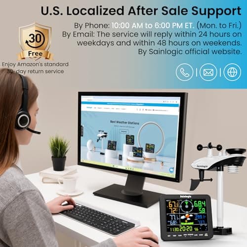 Sainlogic SA8 Home Weather Station with Rain Gauge and Wind Speed, Weather Stations Wireless Indoor Outdoor with Rain Gauge Outdoor, Forecast, Temperature, Humidity, Moon Phase, Alarm Clock(No WiFi) 8