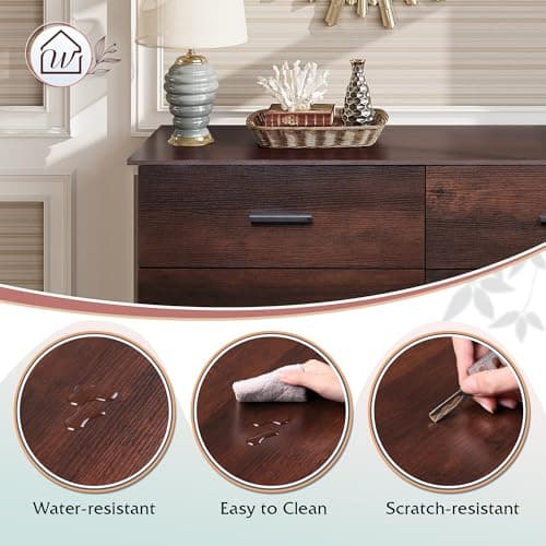 WLIVE Wooden Dresser for Bedroom, Wide Chest of Drawers with 6 Drawers, Large Brown Storage Tower Unit, Modern Minimalist Closet Store Organizer for Living Room, Hallway 6