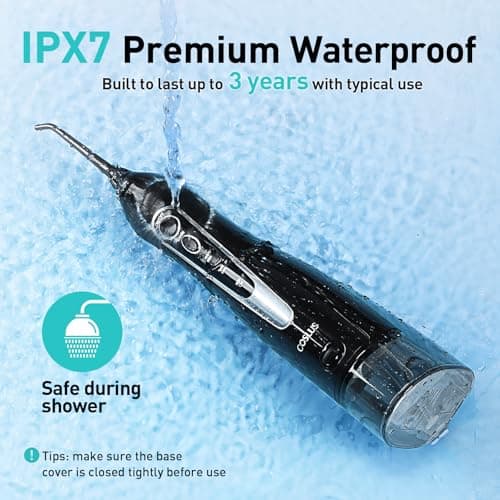 COSLUS Water Dental Flosser Teeth Pick C20(F5020E): Portable Cordless Oral Irrigator 300ML Rechargeable Travel Irrigation Cleaner IPX7 Waterproof Electric Flossing Machine for Teeth Cleaning 6