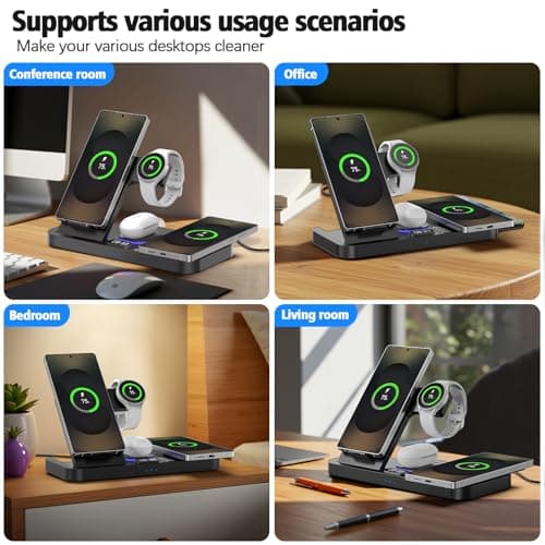 YiJYi Magnetic Wireless Charger for Samsung, 6 in 1 for Samsung Charging Station,30W Dual Phone with Auto-Switch 7-Color Light & Clock,for Samsung S26,for Galaxy Buds for Samsung Galaxy Watch 6