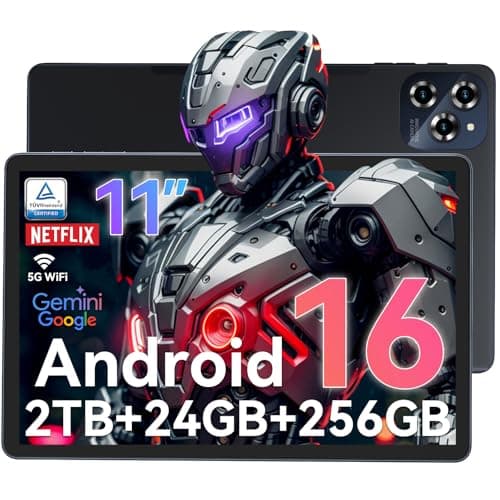 Tablet Android 16 Tablet-11 Inch FHD Display, 24GB RAM 256GB ROM /2TB TF, T615 Octa-Core AI Tablets, 8000mAh/18W Fast Charge, 5G WiFi & 16MP Camera, TÜV Certified HD for Streaming/Gaming-Black