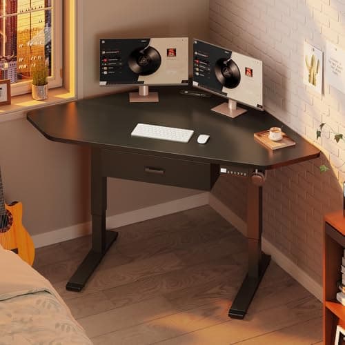 SEDETA Corner Standing Desk, 32'' Small Height Adjustable Electric Computer Desk with Drawer for Gaming, Small Space, Stand up Home Office Writing Desk, Small Gaming Table, Black 8