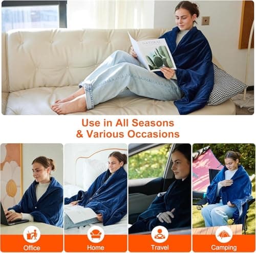 Heated Throws,Heated Blanket,Wearable Electric Throws with 10000mAH Battery, 18W High-Power Electric Heated Throw Blanket,Washable Heated Blanket Throw,60x 34 Inch,3 Heating Levels & Timing 6