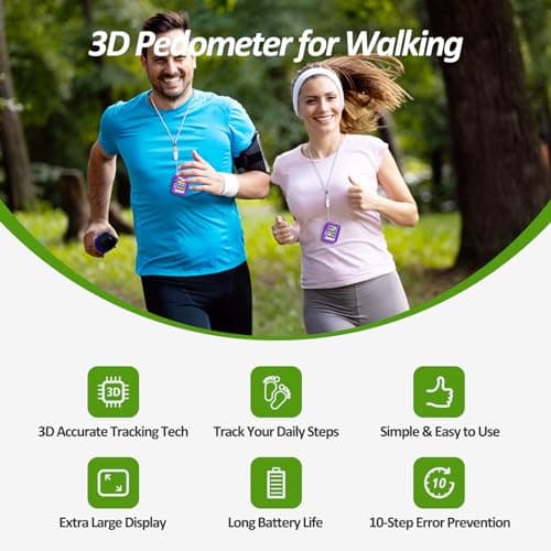 3D Pedometer for Walking, Simple Step Counter for Walking with Removable Clip and Lanyard, Accurate Pedometers for Steps, Step Tracker with Large Display for Men Women and Kids (Purple) 2