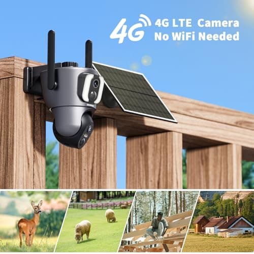 SEHMUA 4G LTE Cellular Security Camera, Dual Camera Solar Powered No WiFi Needed Security Camera Wireless Outdoor, 2K 360° View, Built-in SIM Card, Color Night Vision, Two-Way Audio 7