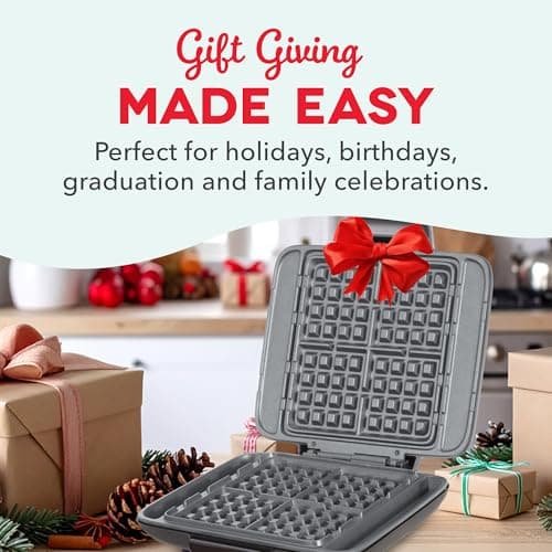 Dash No-Drip Waffle Maker - Makes Four Waffles at Once for Hassle-Free Breakfasts - Dual Nonstick Heating Plates & Quick Heat-Up System - Easy-Release Surface - Silver 8