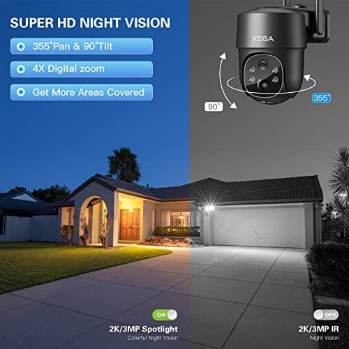 Xega 4G LTE Cellular Security Camera Solar with SIM Card【2 Pack】Wireless Outdoor No WiFi Camera,2K HD PTZ Night Vision Motion Detection 2 Way Talk TF&Cloud Storage, Only Support the Built-in SIM Card 5