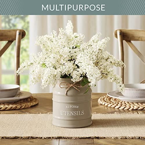 Barnyard Designs Ceramic Farmhouse Utensil Holder for Kitchen Counter, Large Rustic Utensil Crock, Countertop Cooking Tool Spatula Organizer, 6.75” (Taupe) 8