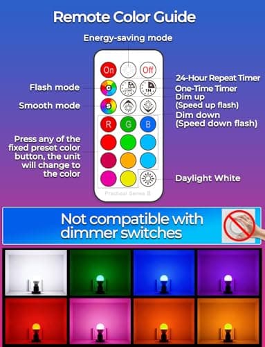ILC RGB LED Light Bulb, Color Changing 40W Equivalent, 5700K Daylight White, 450LM 5W E26 Screw Base RGBW, Mood Light Bulb - 12 Color Choices - Timing Infrared Remote Control Included (4 Pack) 6