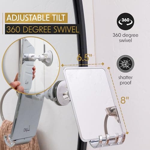 Luxo Shower Mirror, Shower Mirror fogless for Shaving with a Removable Razor Holder - Shaving Mirror for Shower with a Powerful Suction Cup - Shatterproof fogless Mirror for Shower (Chrome) 5