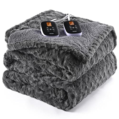 WOOMER Heated Blanket King Size 100" x 90", Electric Blanket with Dual Controls, 0.5-12 Hours Timer & 10 Heating Levels, ETL Certified, Dark Grey Rose Patterns Faux Fur & Sherpa, Machine Washable 8