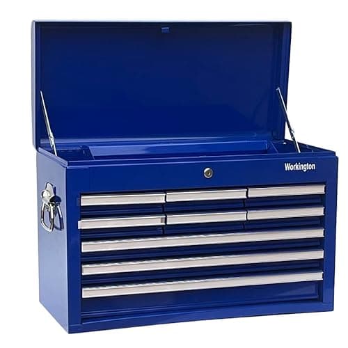 Workington Professional Industrial Portable Metal Tool Chest with 9 Drawers, 26" 9-Drawer Tool Chest Cabinet with Ball Bearing Drawer Slides, Steel Tool Storage Box Organizer 4016 Blue 5