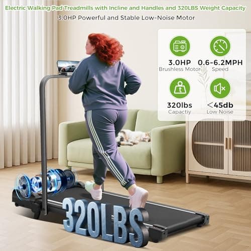 Walking Pad with Incline and Handle Bar, 3.0HP Portable Electric Compact Walking Pads Treadmills with Handles for Home Small Spaces, Small Treadmill with Incline, 320 lbs Capacity, 0.6-6.2MPH 6