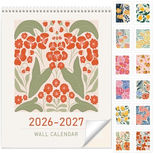 Guasslee Wall Calendar 2026-2027, Vertical Calendar Wall 2026, 18-Month Aesthetic Calendar From 2026 Jan-2027 Jun, 28" X 11" Monthly Planner Wall With Thick Paper, Floral Design for Home Office