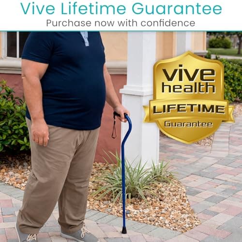 Vive Bariatric Walking Cane - Heavy Duty Adjustable Cane 29"-38”, Supports Up to 600lb - Ergonomic Offset Hand Grip - Walking Stick for Men, Women, Senior, Adult - 3/4 Inch Rubber, Weighs 2.5 lbs 9