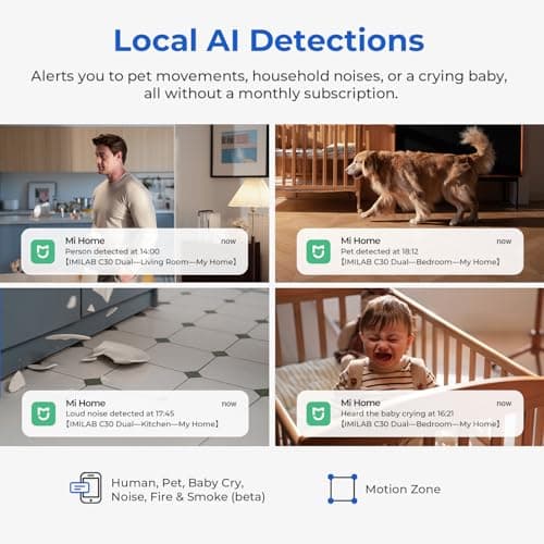 IMILAB C30 Dual 3K+3K Indoor Security Camera, 360° Pan Tilt Pet/Baby/Kid Camera, Room Cam w/Human & Pet Tracking, Smoke Detection, Color Night Vision, 5G WiFi Plug-in Cam, Wall Mount, No Monthly Fee 5