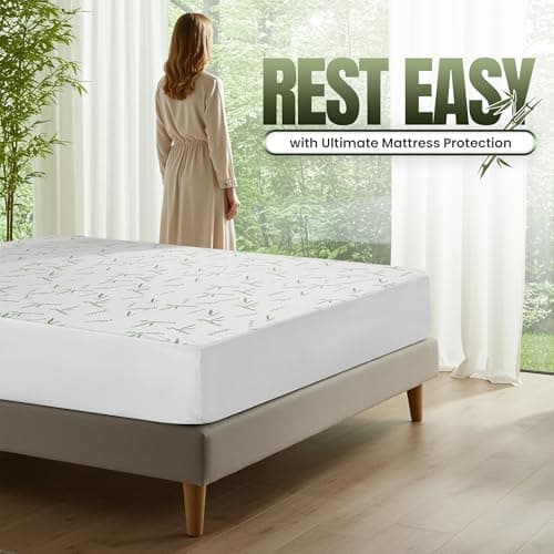 Utopia Bedding Waterproof Mattress Protector Queen Size Bed, Premium 200 GSM Bamboo Viscose Cooling Mattress Cover, Soft and Breathable, Fitted Style with 17 Inches Deep Stretchable Pockets 7