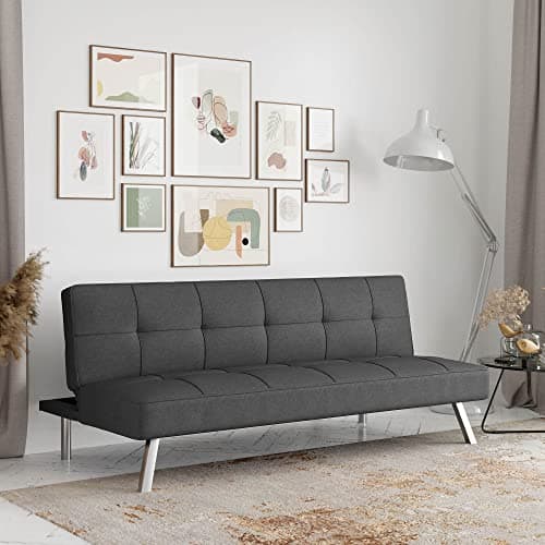 Serta® Rane Futon Sofa Bed 66.1", 3-in-1 Convertible Couch Sleeper for Small Spaces, Tufted Back, Twin Size Guest Bed, Chracoal Woven Fabric